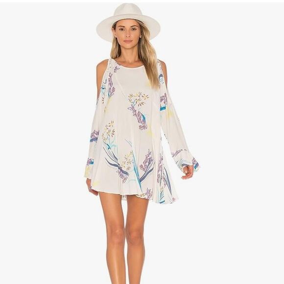 FREE PEOPLE WOMEN'S CLEAR SKIES PRINTED TUNIC DRESS NEUTRAL FLORAL SIZE SMALL - Picture 1 of 11
